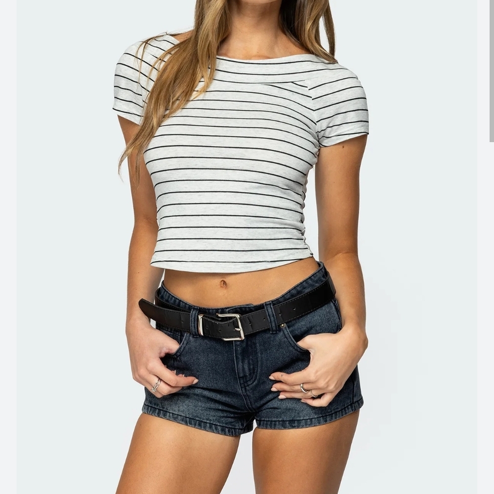 NWT Edikted Black and White Striped Crop Top